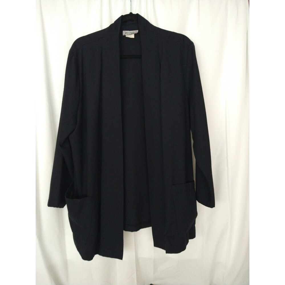 Jay Peters Vintage Size 16 Black Open Front Jacket Cardigan Blazer Made in USA